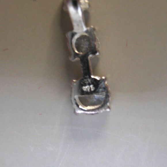 Sterling Silver Necklace Pendant with 3 CZ Stones 3/4" Drop Stamped 925 - Picture 3 of 4